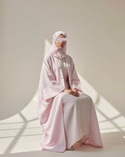 Load image into Gallery viewer, Patterned Linen Open Butterfly Abaya in Soft Candy Pink (No Inner Dress)
