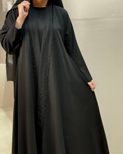 Load image into Gallery viewer, Italian Linen Frayed Abaya Set in Cloche Cut (Black)