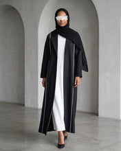 Load image into Gallery viewer, Three-Piece Blazer Set: Collared Abaya, Inner Dress & Hijab (Black)