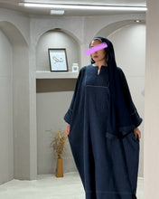 Load image into Gallery viewer, Winter Closed Butterfly with Square Neck (Navy with Light Blue Piping)