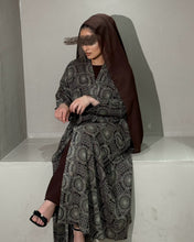 Load image into Gallery viewer, Stunning Jacquard Patterned Abaya Set in Cloche Cut (Coffee Brown)