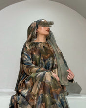 Load image into Gallery viewer, Soft Satin Flowery Patterned Abaya in Cloche Cut (Khaki)
