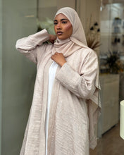Load image into Gallery viewer, Three-Piece Summer Set: Cotton Jacquard Blend Abaya, Inner & Hijab (Beige)