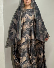 Load image into Gallery viewer, Ramadan Soft Satin Flowery Patterned Abaya in Cloche Cut (Taupe)