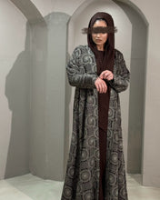 Load image into Gallery viewer, Stunning Jacquard Patterned Abaya Set in Cloche Cut (Coffee Brown)