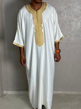 Load image into Gallery viewer, Premium Moroccan Thobe (White with Gold)