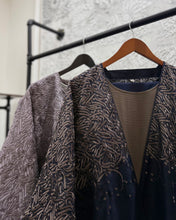 Load image into Gallery viewer, Three-Piece Calligraphy Set: Indian Linen Blend Abaya, Inner Dress & Hijab (Dark Navy)