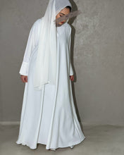 Load image into Gallery viewer, White Tulip Sleeve Abaya in Cloche Cut