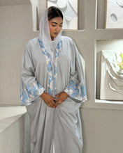 Load image into Gallery viewer, Pure Linen Butterfly Open Abaya with Two-Tone Floral Embroidery (No inner dress)