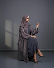 Load image into Gallery viewer, Eid Three-Piece Silk Jacquard Set: Cherry Tree Patterned Abaya, Inner Dress & Hijab (Mauve)