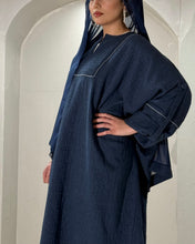 Load image into Gallery viewer, Winter Closed Butterfly with Square Neck (Navy with Light Blue Piping)