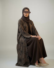 Load image into Gallery viewer, Three-Piece Set: Flowery Patterned Abaya, Inner Dress & Hijab (Mocha Taupe)