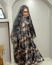 Load image into Gallery viewer, Ramadan Soft Satin Flowery Patterned Abaya in Cloche Cut (Taupe)