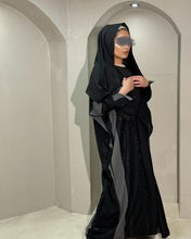 Load image into Gallery viewer, Striped Butterfly Abaya Set (Black)