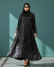 Load image into Gallery viewer, Eid Premium Silver Floral Patterned Abaya in Cloche-Cut