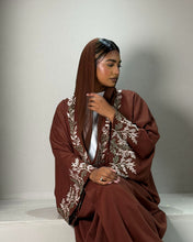 Load image into Gallery viewer, Pure Linen Butterfly Open Abaya with Two-Tone Floral Embroidery (No inner dress)
