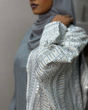 Load image into Gallery viewer, Half Embroidered Indian Linen Butterfly Abaya (Grey)