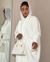 Load image into Gallery viewer, Three-Piece Nikkah Set: Pleated Butterfly Abaya, Inner Dress & Hijab (Off-White)