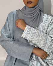 Load image into Gallery viewer, Half Embroidered Indian Linen Butterfly Abaya (Grey)