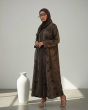 Load image into Gallery viewer, Three-Piece Set: Flowery Patterned Abaya, Inner Dress & Hijab (Mocha Taupe)