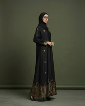 Load image into Gallery viewer, Eid Statement Gold Floral Patterned Abaya in Cloche-Cut