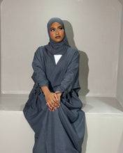 Load image into Gallery viewer, Bow-Tied Sleeve Linen Abaya Set (Blue Stone)