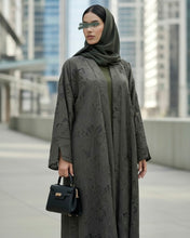 Load image into Gallery viewer, Three-Piece Textured Abaya Set: Laser Cut Abaya, Inner Dress & Hijab (Forest Green)