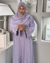 Load image into Gallery viewer, Dusty Lilac Cloche-Cut Lace Abaya (No Inner Dress)