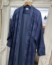 Load image into Gallery viewer, Eid Three-Piece Indian Linen Set: Patterned Abaya in Cloche-Cut, Inner Dress & Hijab (Midnight Blue)