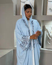 Load image into Gallery viewer, Pure Linen Butterfly Open Abaya with Two-Tone Floral Embroidery (No inner dress)