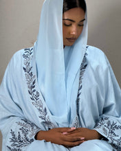 Load image into Gallery viewer, Pure Linen Butterfly Open Abaya with Two-Tone Floral Embroidery (No inner dress)