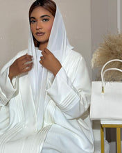 Load image into Gallery viewer, Three-Piece Nikkah Set: Pleated Butterfly Abaya, Inner Dress & Hijab (Off-White)