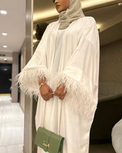 Load image into Gallery viewer, Nikkah Three-Piece Set: Abaya with Ostrich Feathers, Inner & Hijab (Off-White)