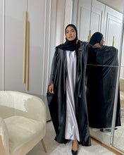 Load image into Gallery viewer, Three-Piece Set: Premium Satin Abaya & Inner Dress (Black)