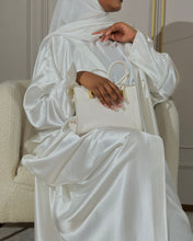 Load image into Gallery viewer, Three-Piece Nikkah Abaya Set: Satin Butterfly Abaya, Inner Dress and Hijab (Off-White)