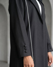 Load image into Gallery viewer, Three-Piece Blazer Set: Collared Abaya, Inner Dress & Hijab (Black)