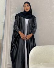 Load image into Gallery viewer, Three-Piece Set: Premium Satin Abaya & Inner Dress (Black)