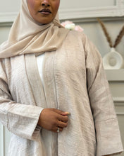 Load image into Gallery viewer, Three-Piece Summer Set: Cotton Jacquard Blend Abaya, Inner & Hijab (Beige)
