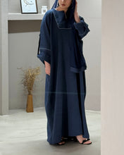 Load image into Gallery viewer, Winter Closed Butterfly with Square Neck (Navy with Light Blue Piping)