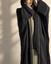 Load image into Gallery viewer, Three-Piece Cotton Jacquard Set: Piping Abaya, Inner Dress & Hijab