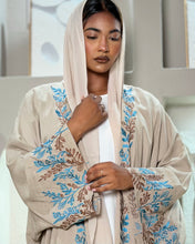 Load image into Gallery viewer, Pure Linen Butterfly Open Abaya with Two-Tone Floral Embroidery (No inner dress)