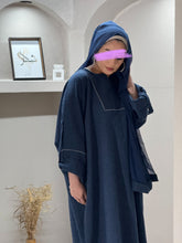 Load image into Gallery viewer, Winter Closed Butterfly with Square Neck (Navy with Light Blue Piping)