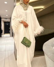 Load image into Gallery viewer, Nikkah Three-Piece Set: Abaya with Ostrich Feathers, Inner & Hijab (Off-White)