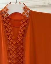 Load image into Gallery viewer, Three-Piece Lace Set: Open Abaya, Inner & Hijab (Burnt Orange)