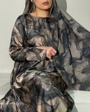 Load image into Gallery viewer, Ramadan Soft Satin Flowery Patterned Abaya in Cloche Cut (Taupe)