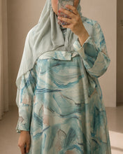 Load image into Gallery viewer, Closed Cloche-Cut Marble Abaya (Aqua Blue)