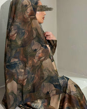 Load image into Gallery viewer, Soft Satin Flowery Patterned Abaya in Cloche Cut (Khaki)