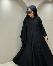 Load image into Gallery viewer, Italian Linen Frayed Abaya Set in Cloche Cut (Black)