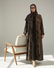 Load image into Gallery viewer, Three-Piece Set: Flowery Patterned Abaya, Inner Dress & Hijab (Mocha Taupe)
