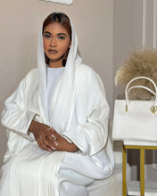 Load image into Gallery viewer, Three-Piece Nikkah Set: Pleated Butterfly Abaya, Inner Dress & Hijab (Off-White)